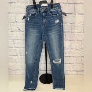 Flying Monkey Cropped Leg Distressed Blue Jeans